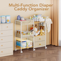 BBLIKE Diaper Caddy Organizer rolling cart with drawers offers smooth mobility for diaper duty.