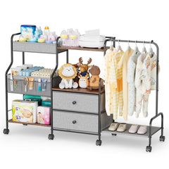 BBLIKE diaper caddy rolling cart front view with organized nursery storage.