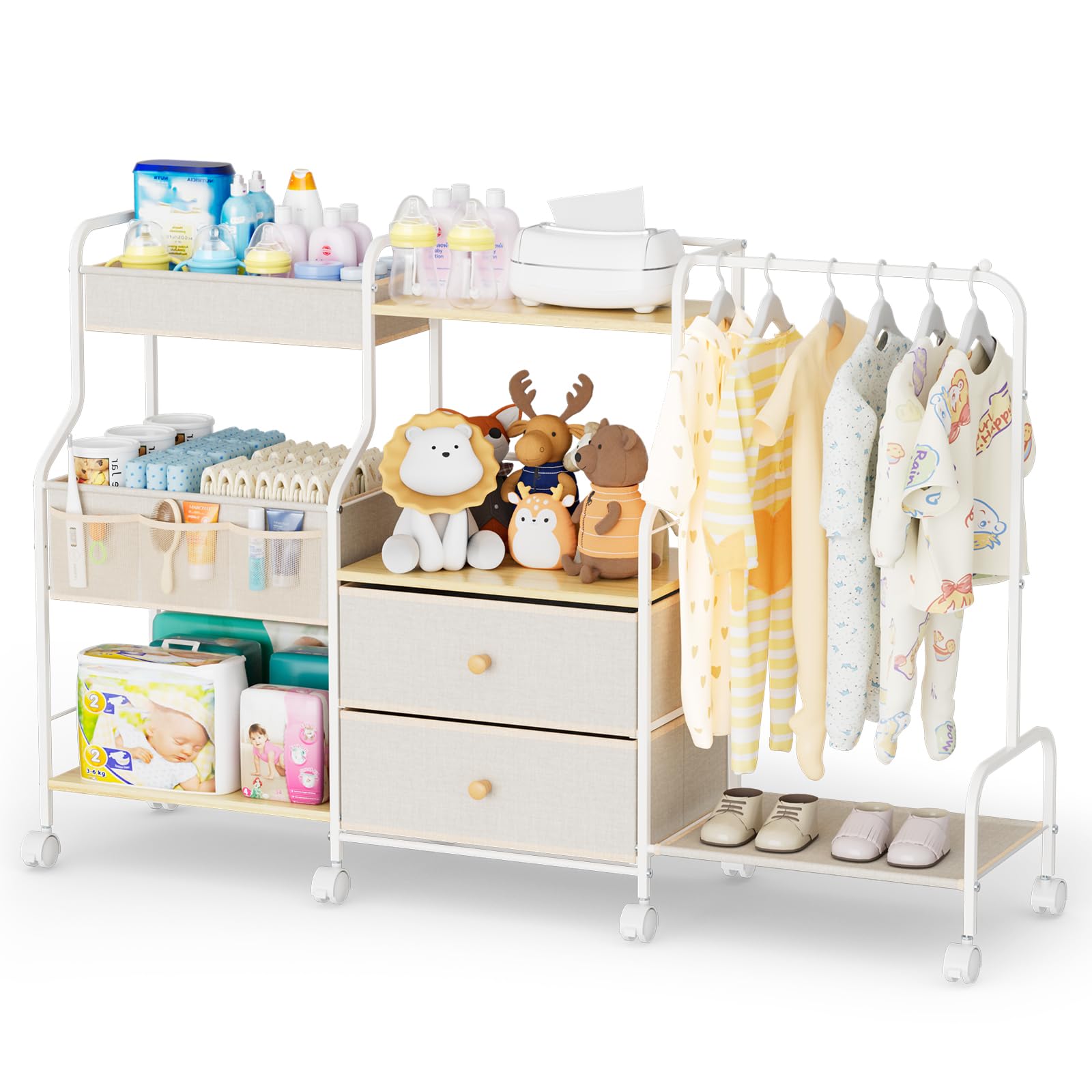 BBLIKE Diaper Caddy rolling cart full setup provides quick diaper changes and easy reaching essentials.