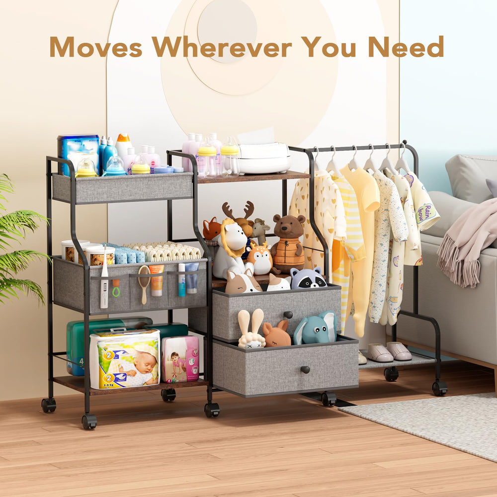 BBLIKE diaper caddy rolling cart wheels close-up demonstrates smooth mobility.