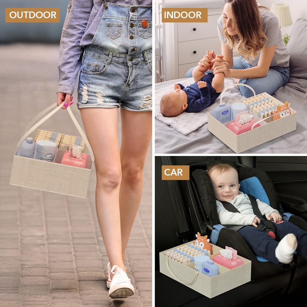 BBLIKE Diaper Caddy Organizer with side pockets keeps bibs and accessories organized.