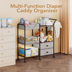 BBLIKE diaper caddy side pockets help organize bibs and small outfits.