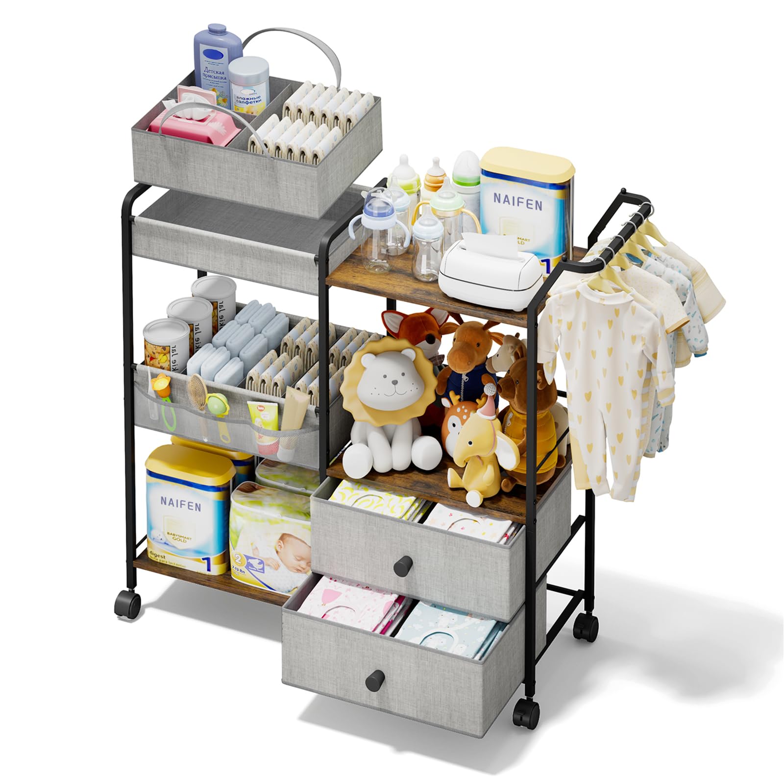 BBLIKE diaper caddy top basket enables quick access to wipes and creams.