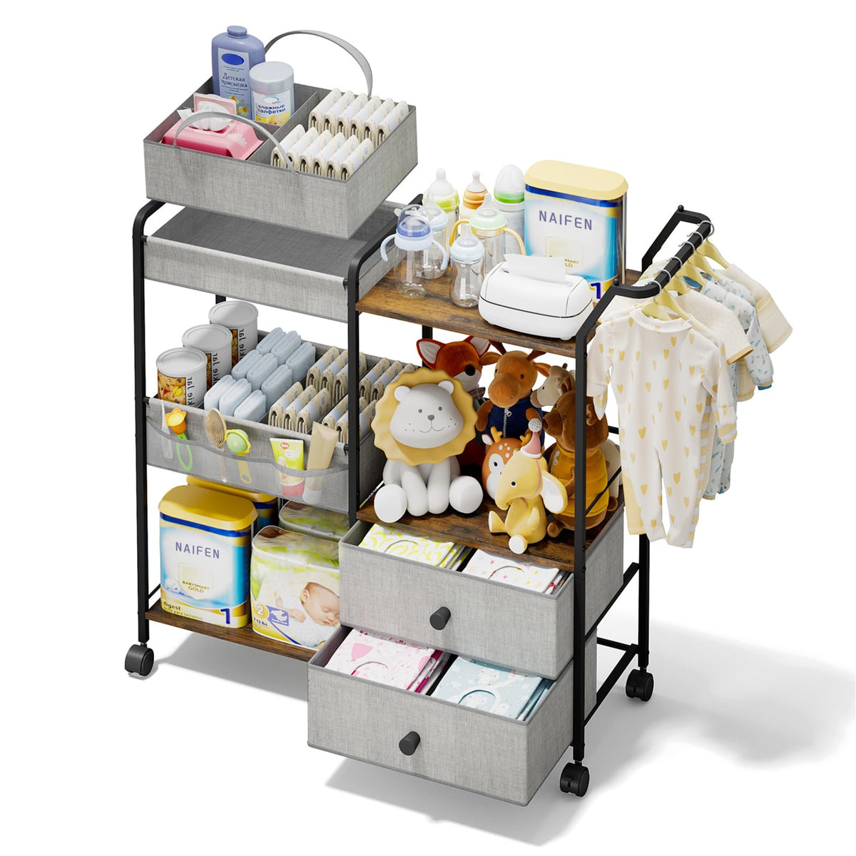 BBLIKE diaper caddy top basket enables quick access to wipes and creams.