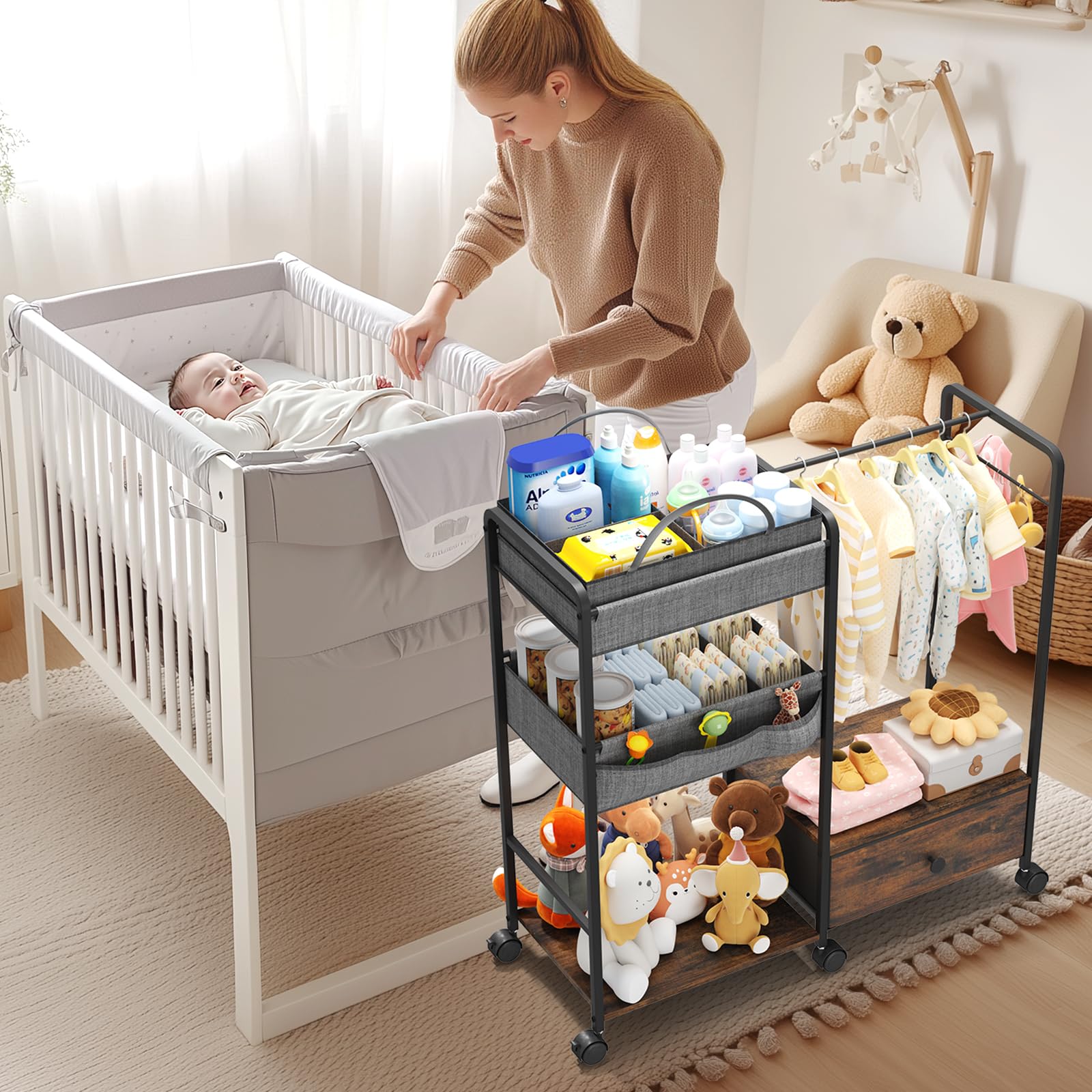 BBLIKE diaper caddy being carried for quick trips and outings.