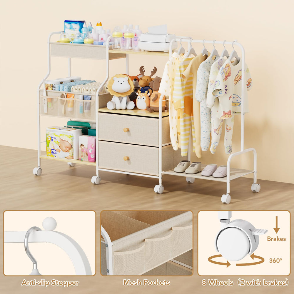 BBLIKE Diaper Caddy wheels-and-feet demonstrates versatile mobility with stable positioning.