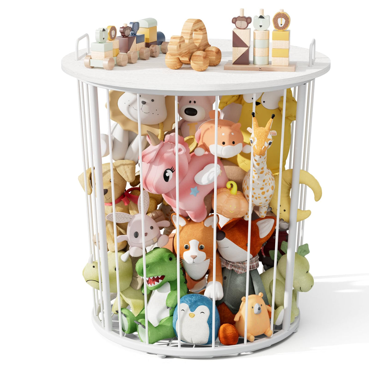 BBLIKE end table with sturdy metal frame and white wood lid for toy organization