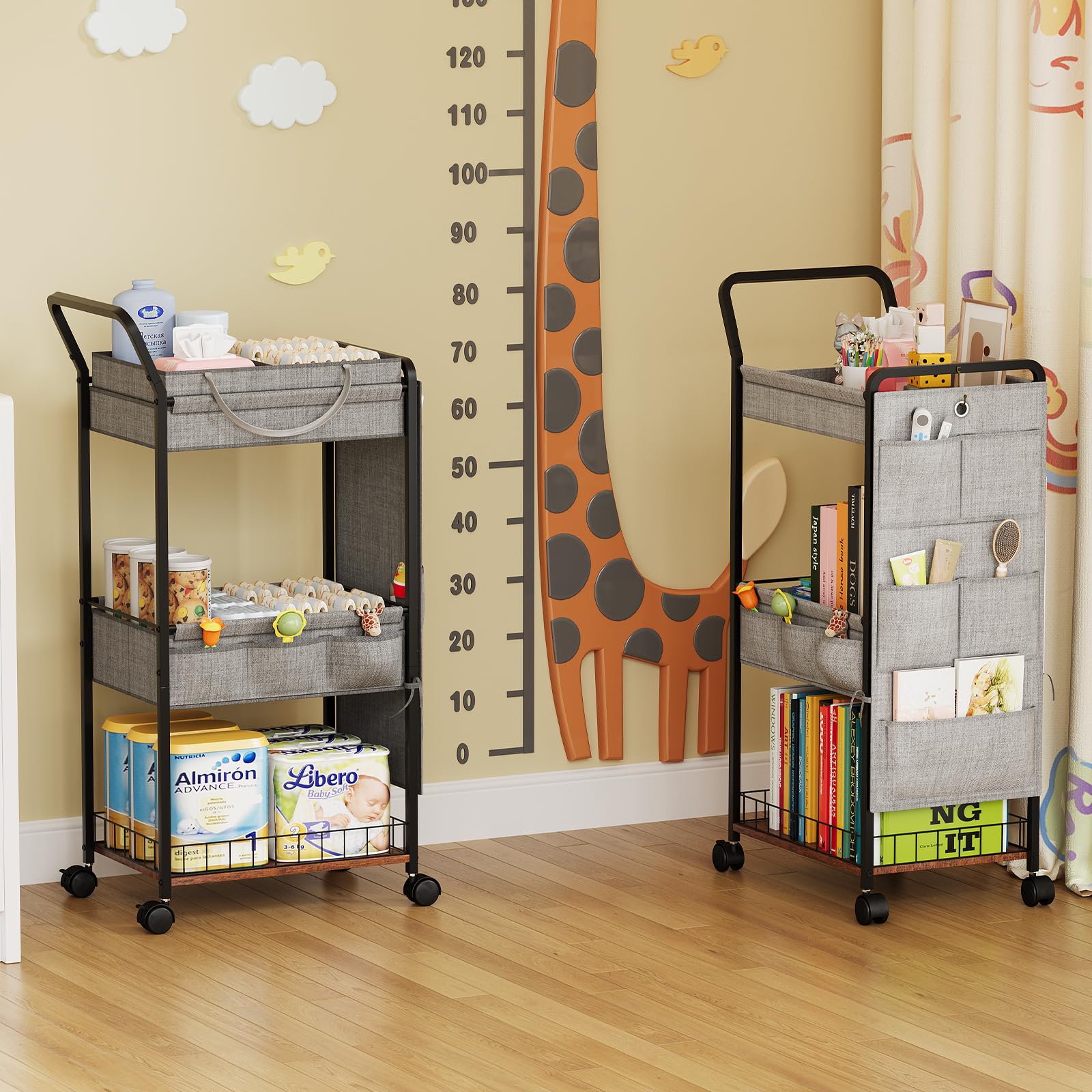 BBLIKE gray nursery storage cart complements decor while staying versatile