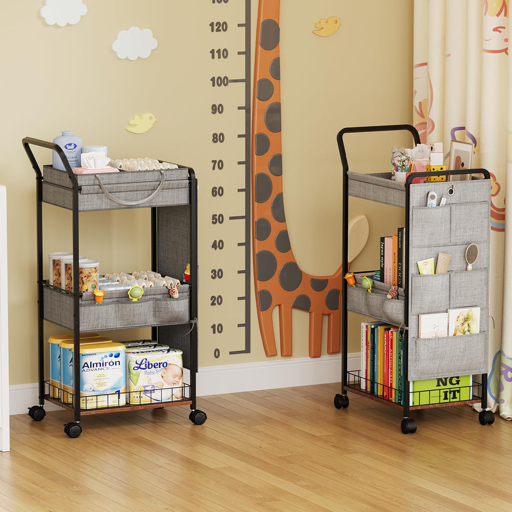 BBLIKE gray nursery storage cart complements decor while staying versatile