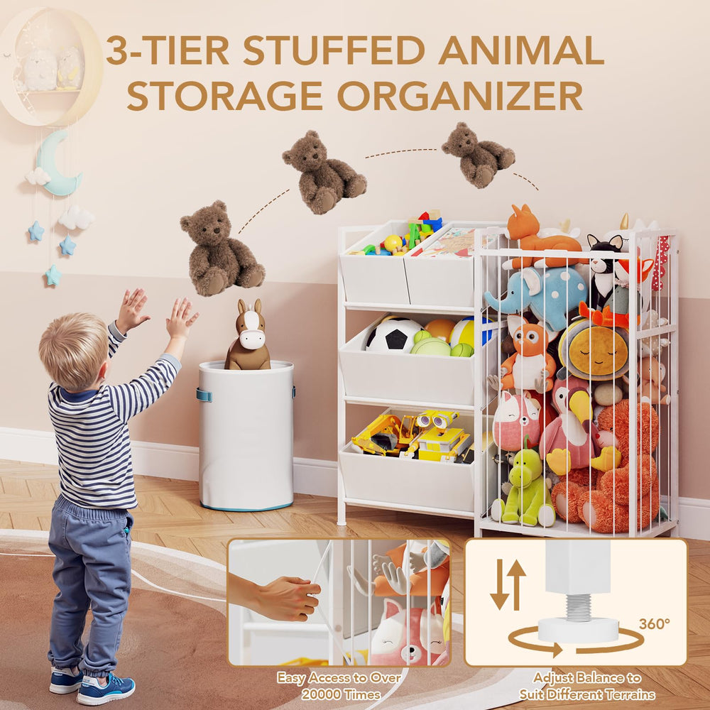 BBLIKE side rack displaying plush toys for quick access during playtime.