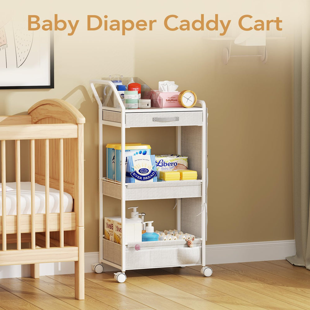 BBLIKE versatile diaper caddy doubles as kitchen cart or craft cart when needed.