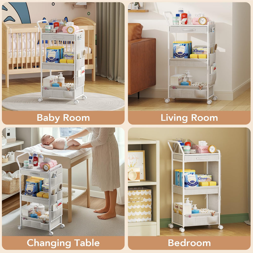 BBLIKE unit with mesh side pockets ready for bedside storage of wipes and creams.