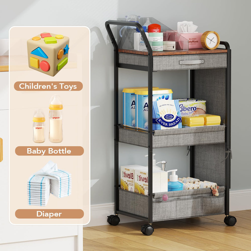 BBLIKE nursery cart gray finish blends with decor while providing sturdy storage