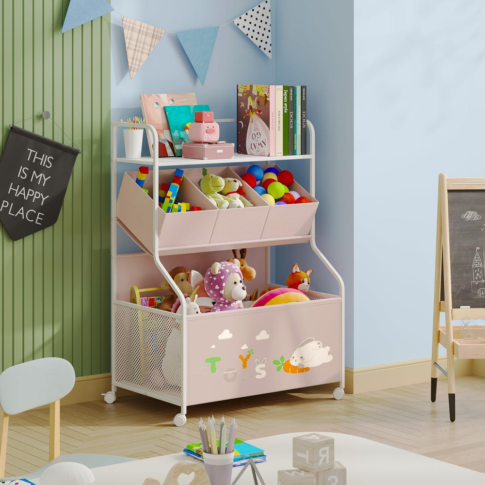 BBLIKE removable fabric toy boxes in pink offer customizable storage.