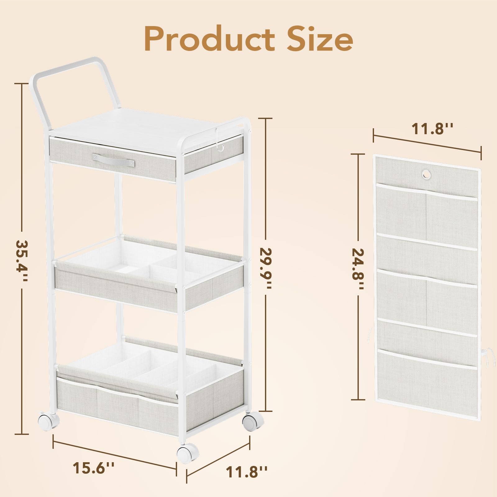 BBLIKE rolling diaper cart with four wheels demonstrates smooth mobility for bedroom, nursery, or bathroom.
