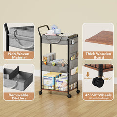 BBLIKE rolling cart with metal frame and wooden base provides sturdy support for heavy items