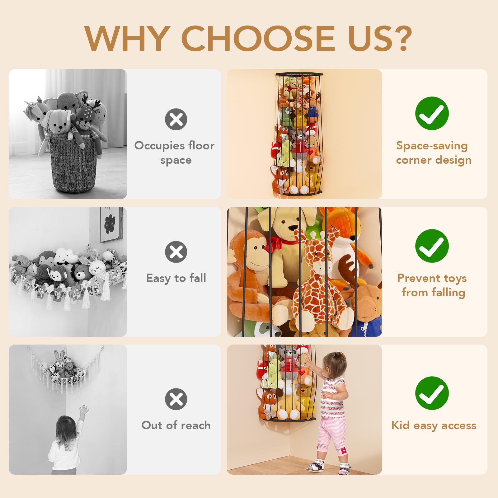 BBLIKE Stuffed Animal Storage Zoo wall-mount design saves floor space in nurseries.