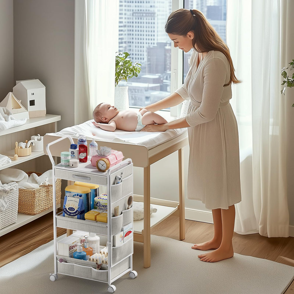 BBLIKE white finish blends with nursery decor while keeping essentials within reach.