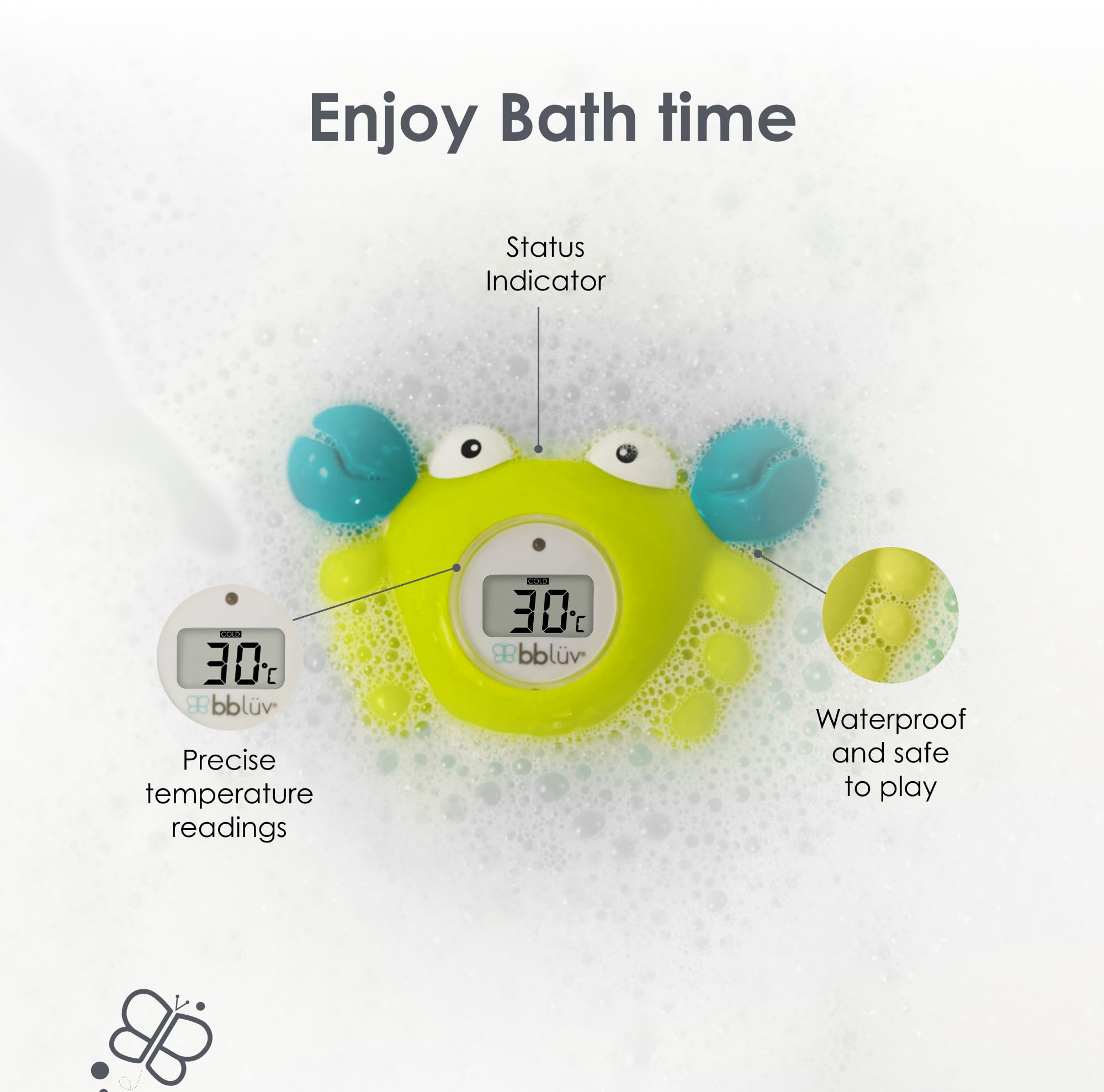 bbluv Kräb is fully submersible, suitable for tub play and bath routines.