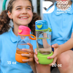 b.box easy grip triangle helps small hands grab and control beverage on the go.