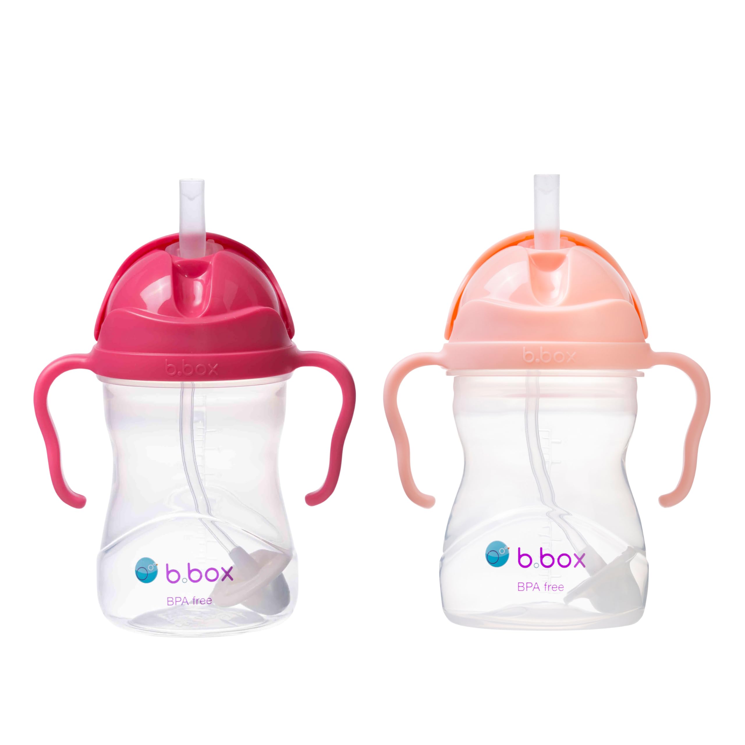 b.box Sippy Cup with Weighted Straw two-pack shows easy grip for growing toddlers.