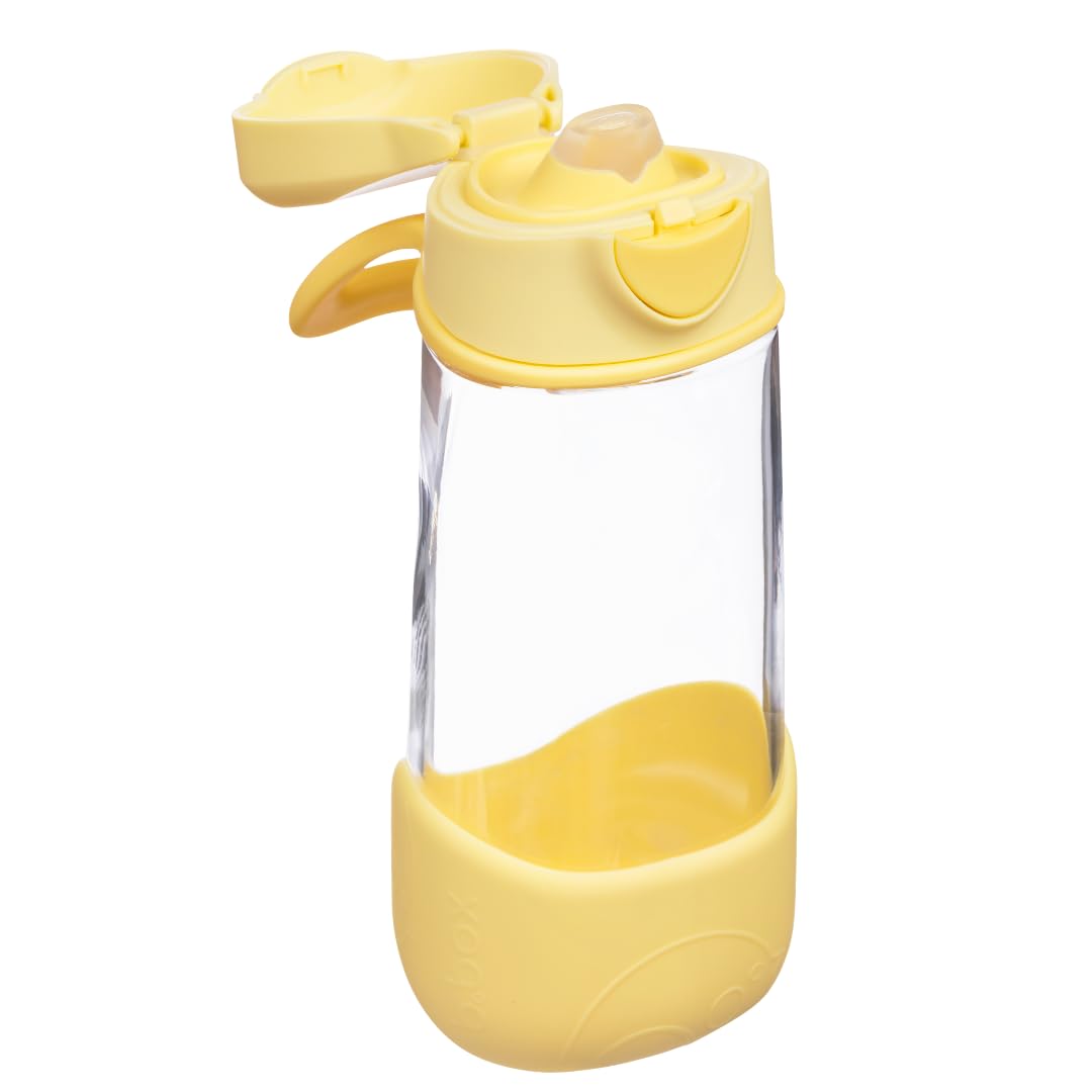 b.box sport spout bottle demonstrates spill-free hydration for school days and sports.