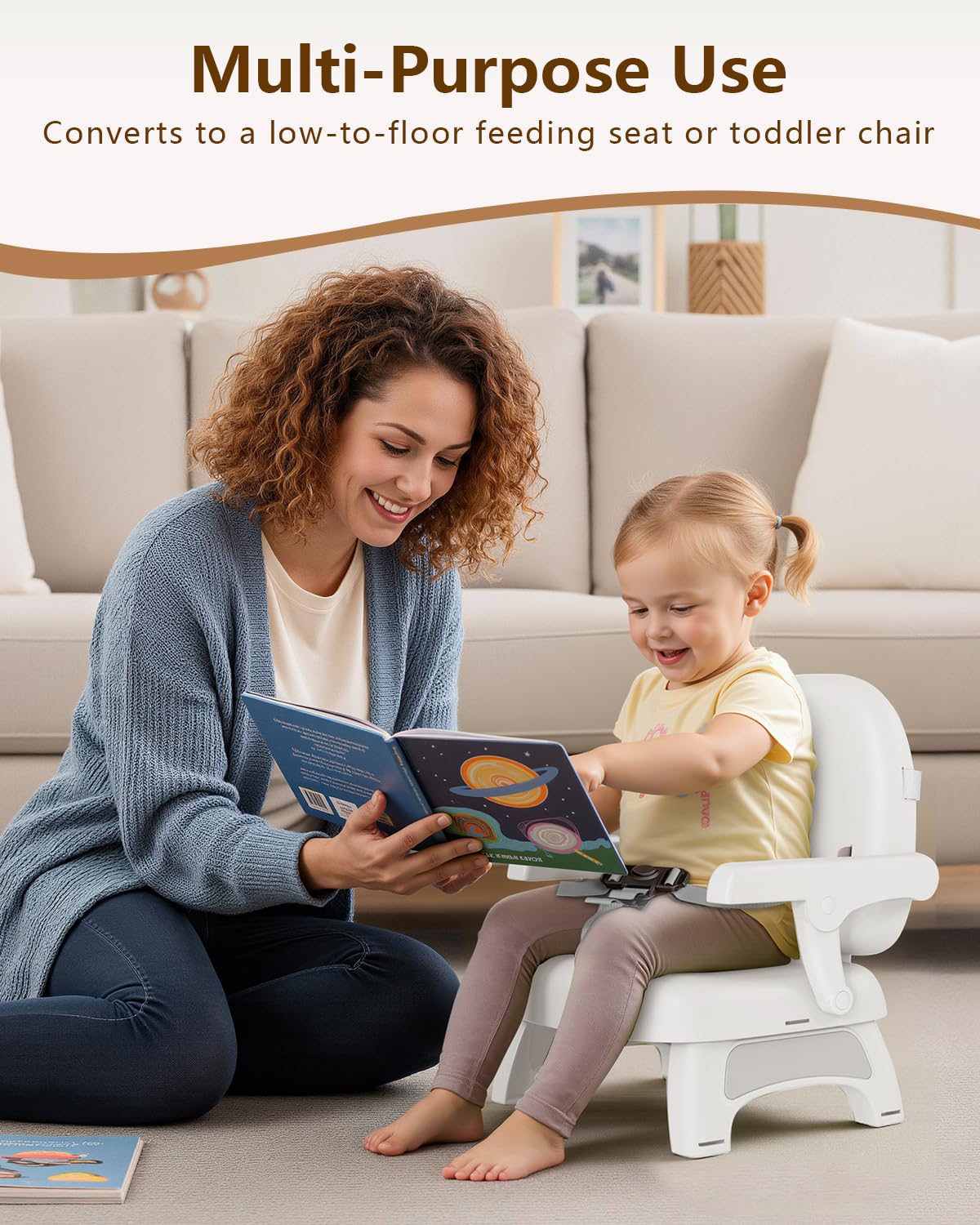 BBsecure 3-point harness secures baby during mealtime