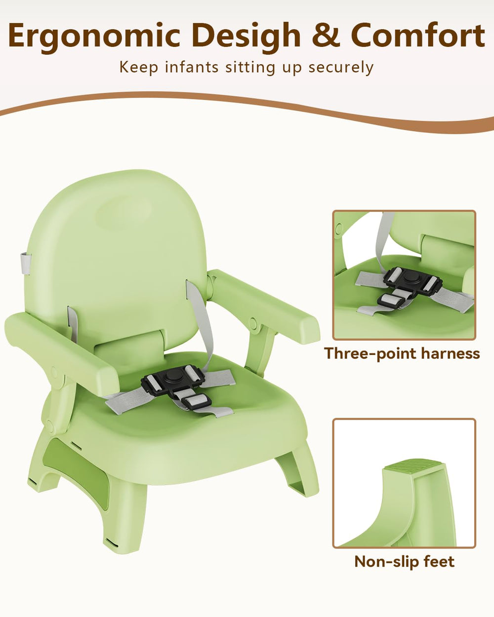 BBsecure extra safety straps provide secure attachment to dining chairs.