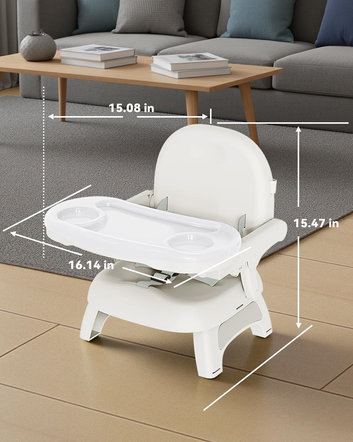 BBsecure gray booster seat complements modern kitchen decor