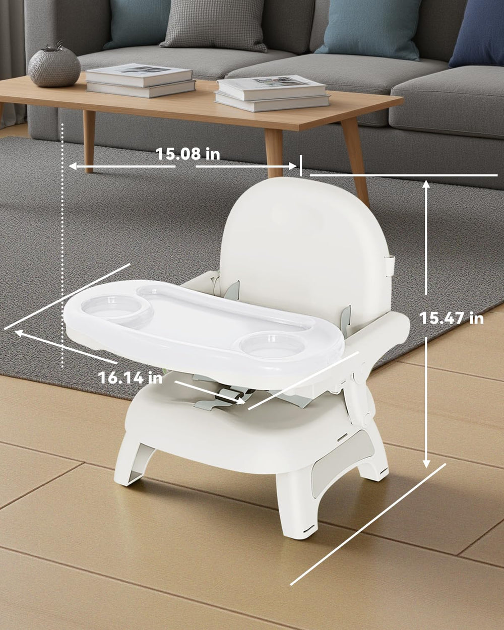 BBsecure gray booster seat complements modern kitchen decor
