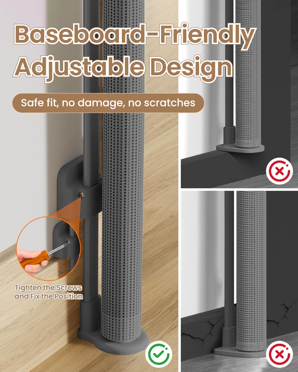 BBsecure baseboard-adjustment fits baseboards for snug installation