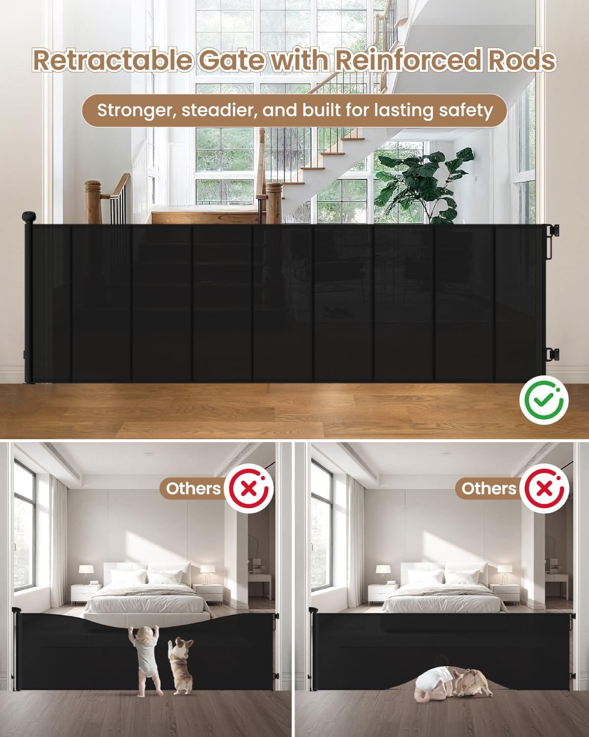 BBsecure baseboard adjustment ensures a snug fit along baseboards and trim.