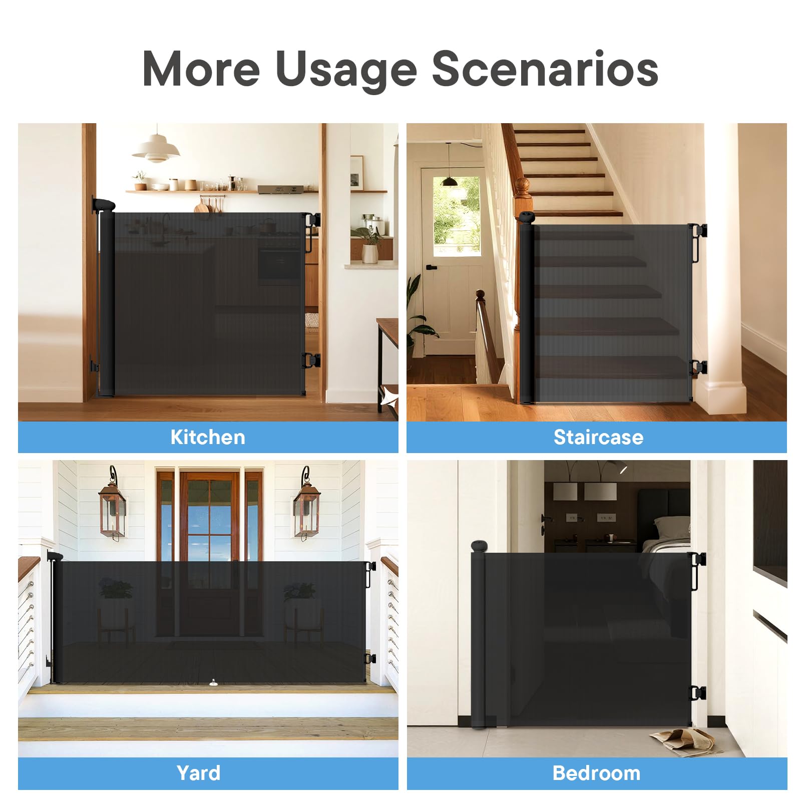 BBsecure retractable mesh blends with black décor while staying highly visible.