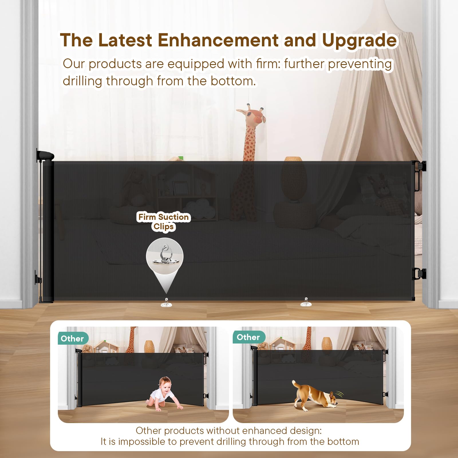 BBsecure anti-crawling hook attached demonstrates enhanced bottom barrier for active toddlers