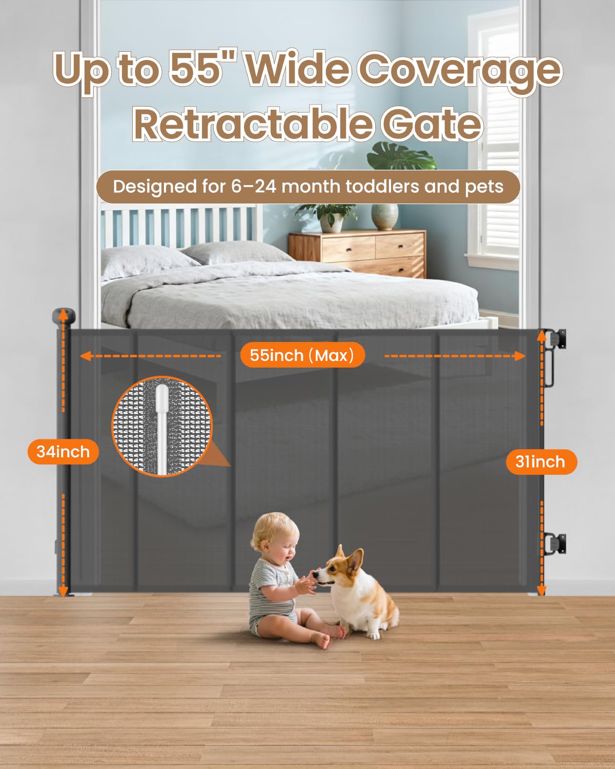 BBsecure gate with four reinforced rods keeps mesh taut and stable