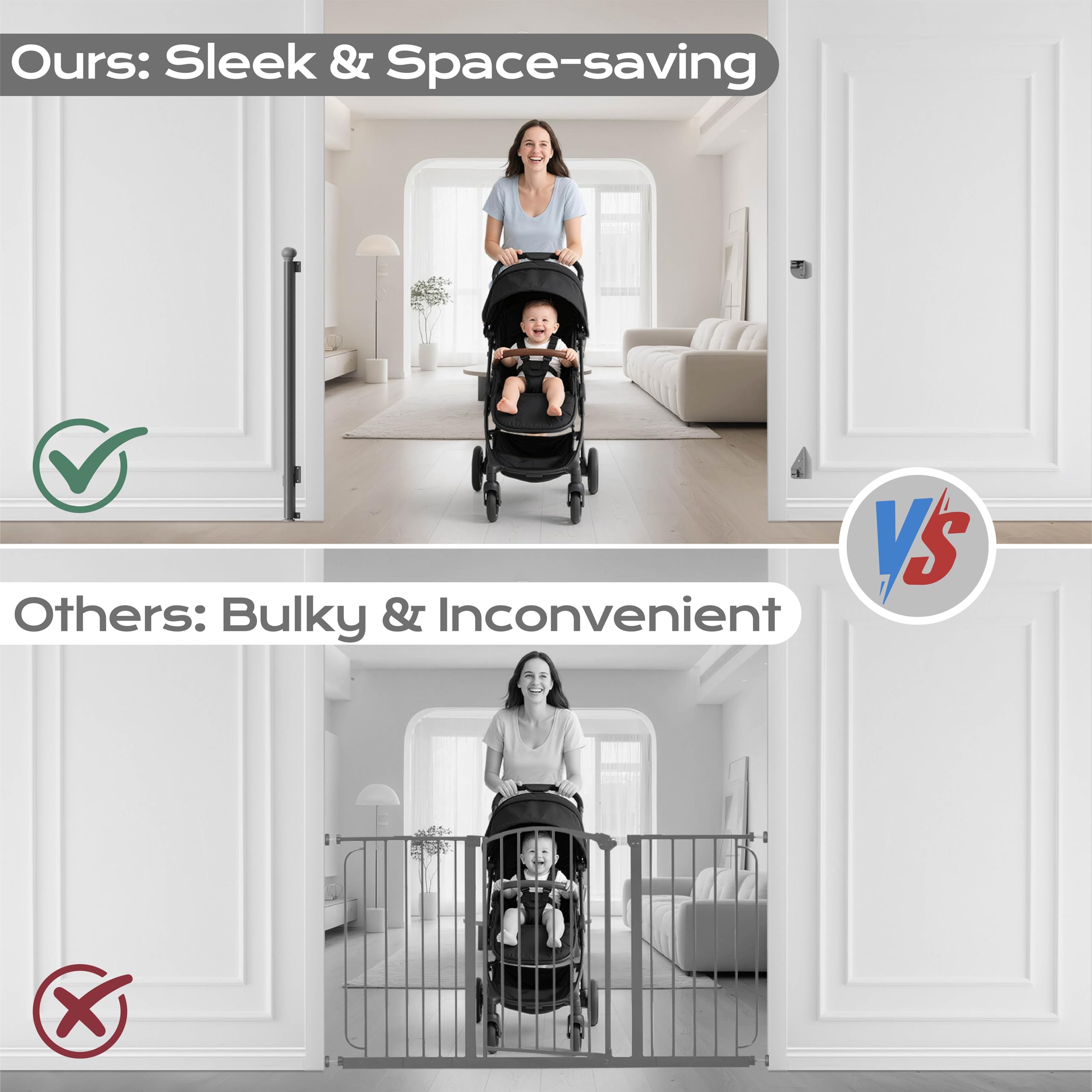 BBsecure gate in kitchen and living room context showcases multi-scenario use.