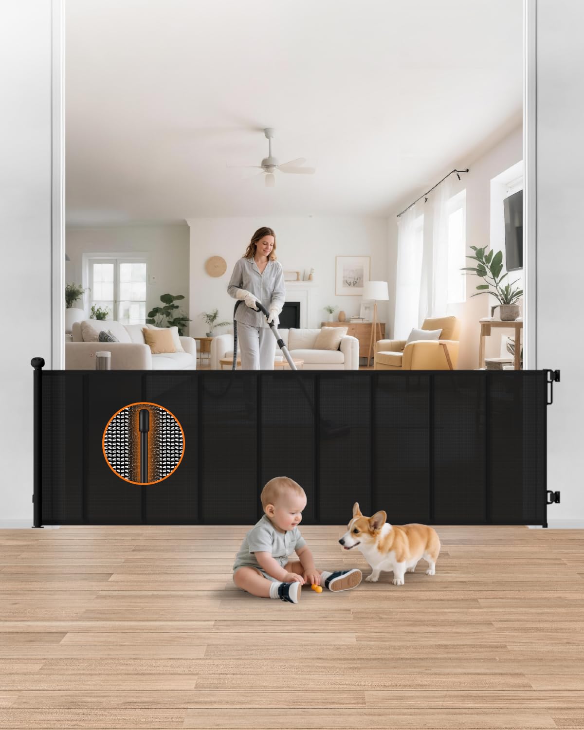 BBsecure reinforced rods keep the mesh taut for reliable child and pet safety.