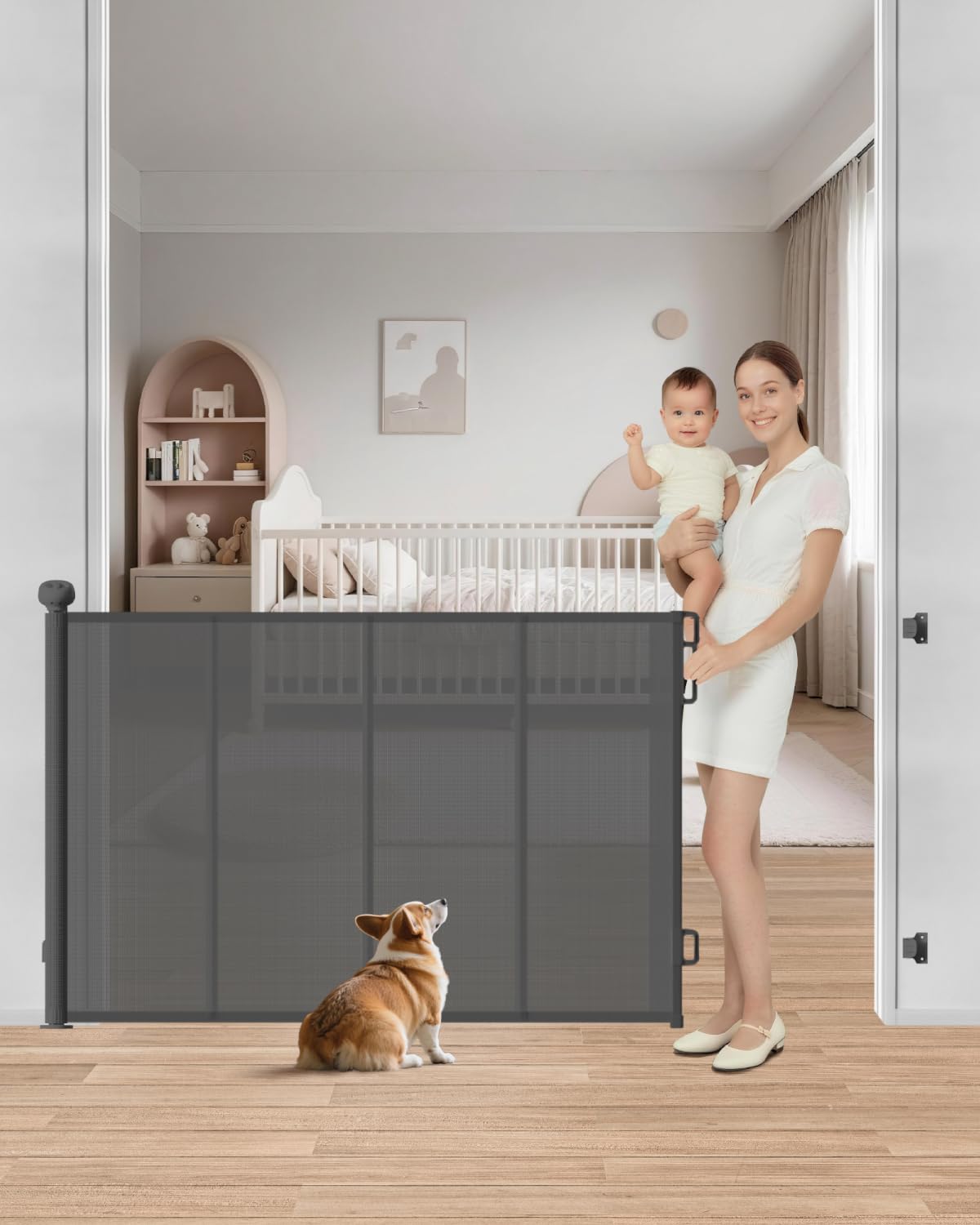 BBsecure retractable gate extended mesh for wide stair and hallway coverage