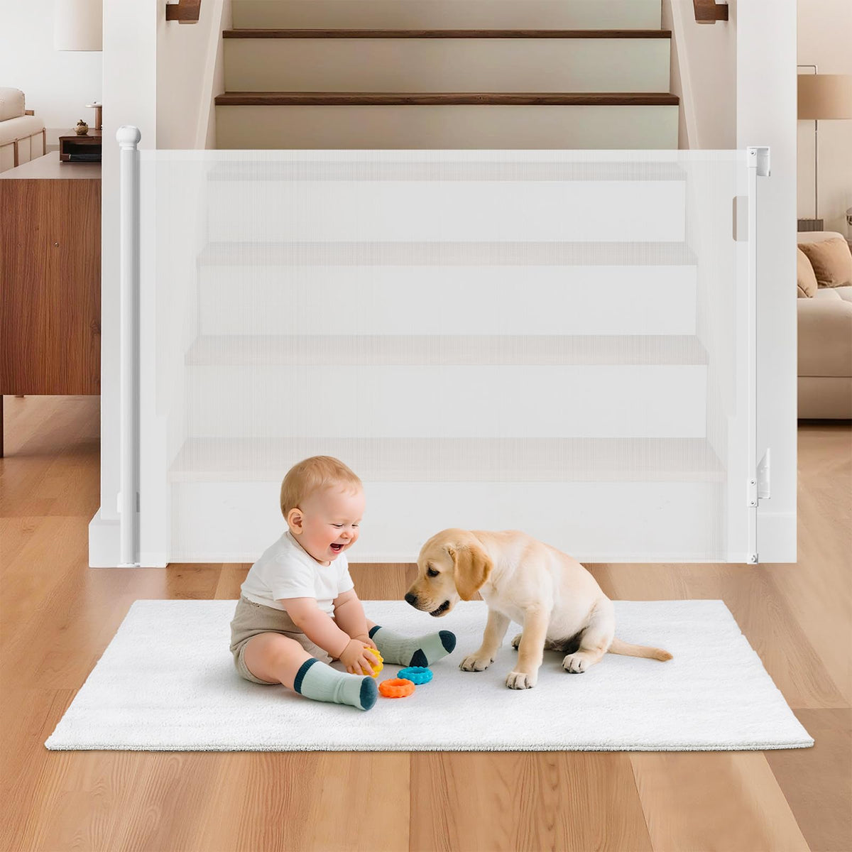 BBsecure retractable gate mesh close-up demonstrates sturdy baby safety barrier