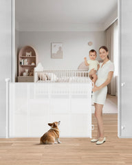 BBsecure retractable gate extended mesh covers wide stair area for safety