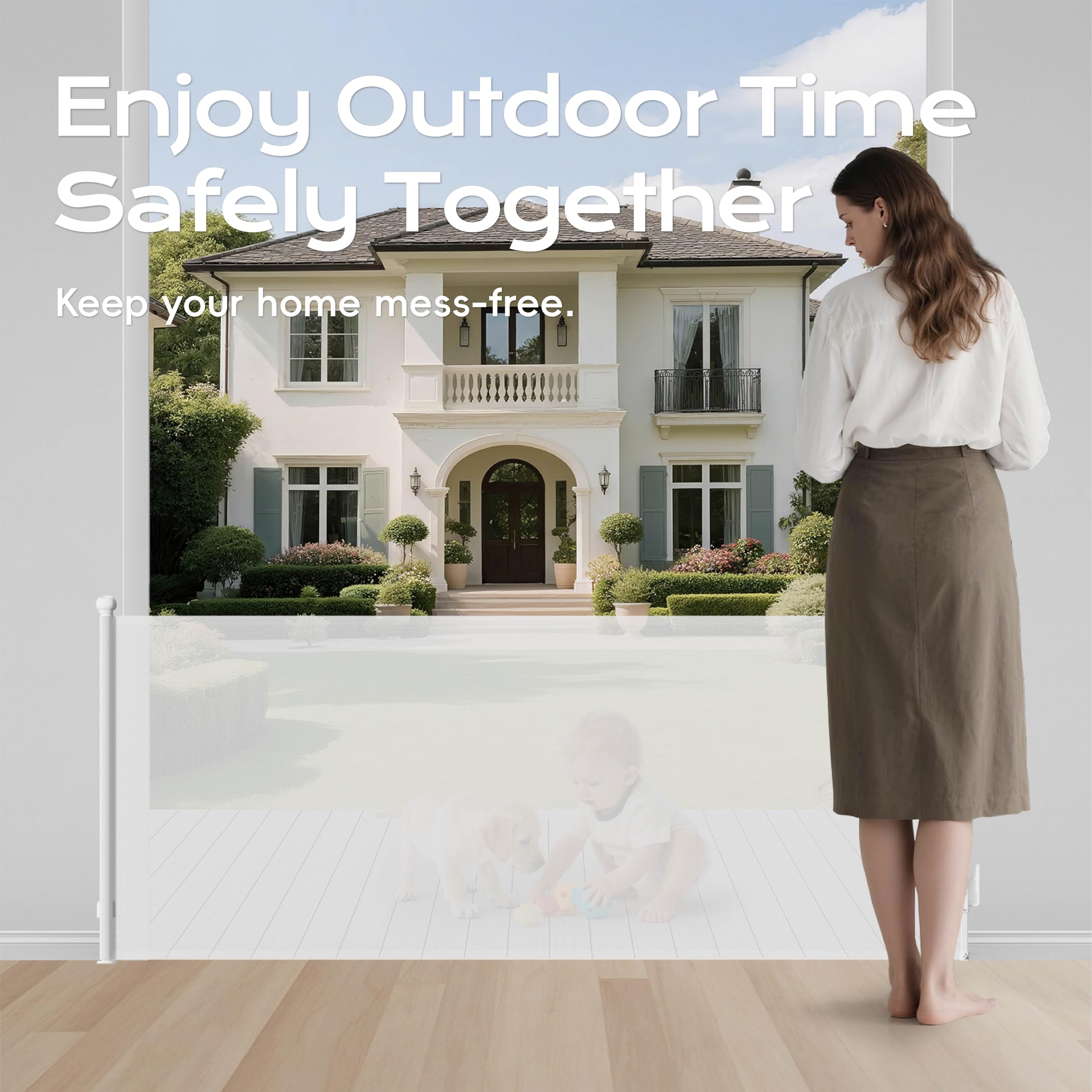 BBsecure retractable gate installed in hallway shows versatile indoor outdoor use