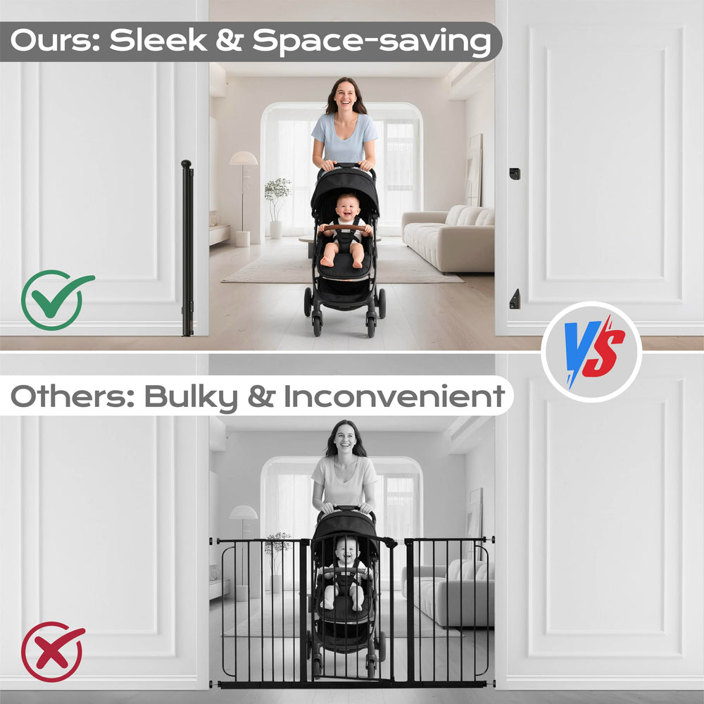 BBsecure retractable baby gate multiroom setup in kitchen or hallway