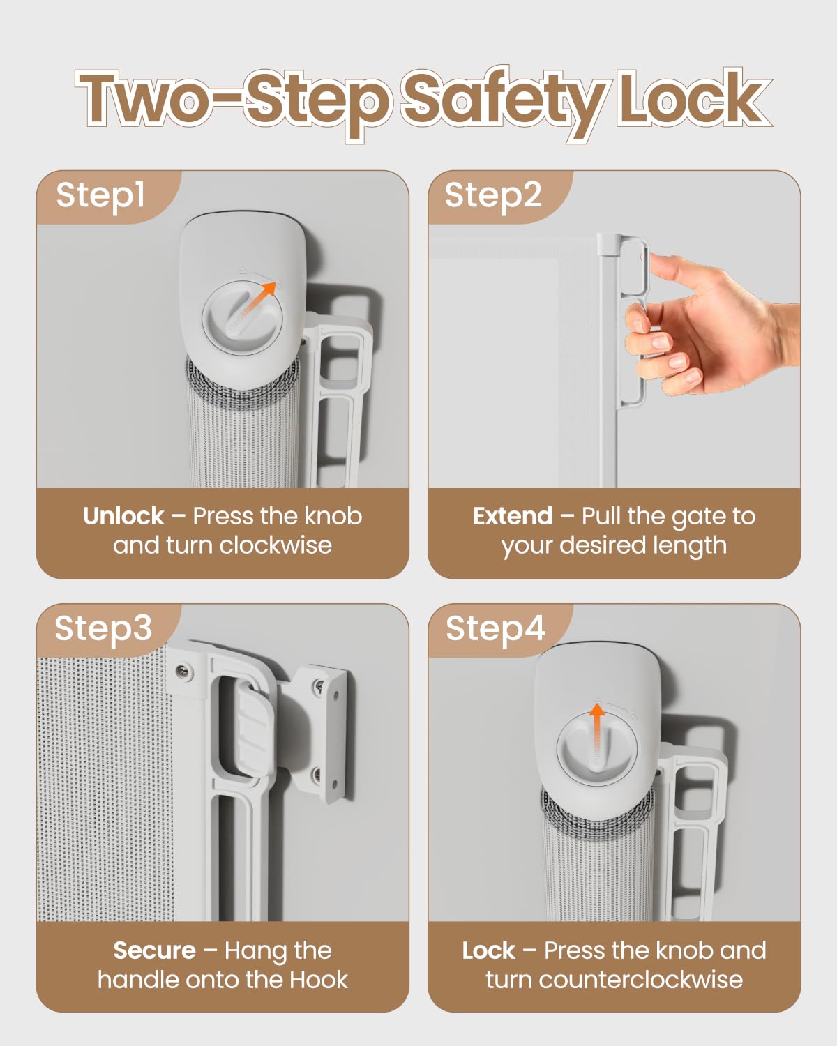 BBsecure retractable gate on stairs shows safe, easy access barrier