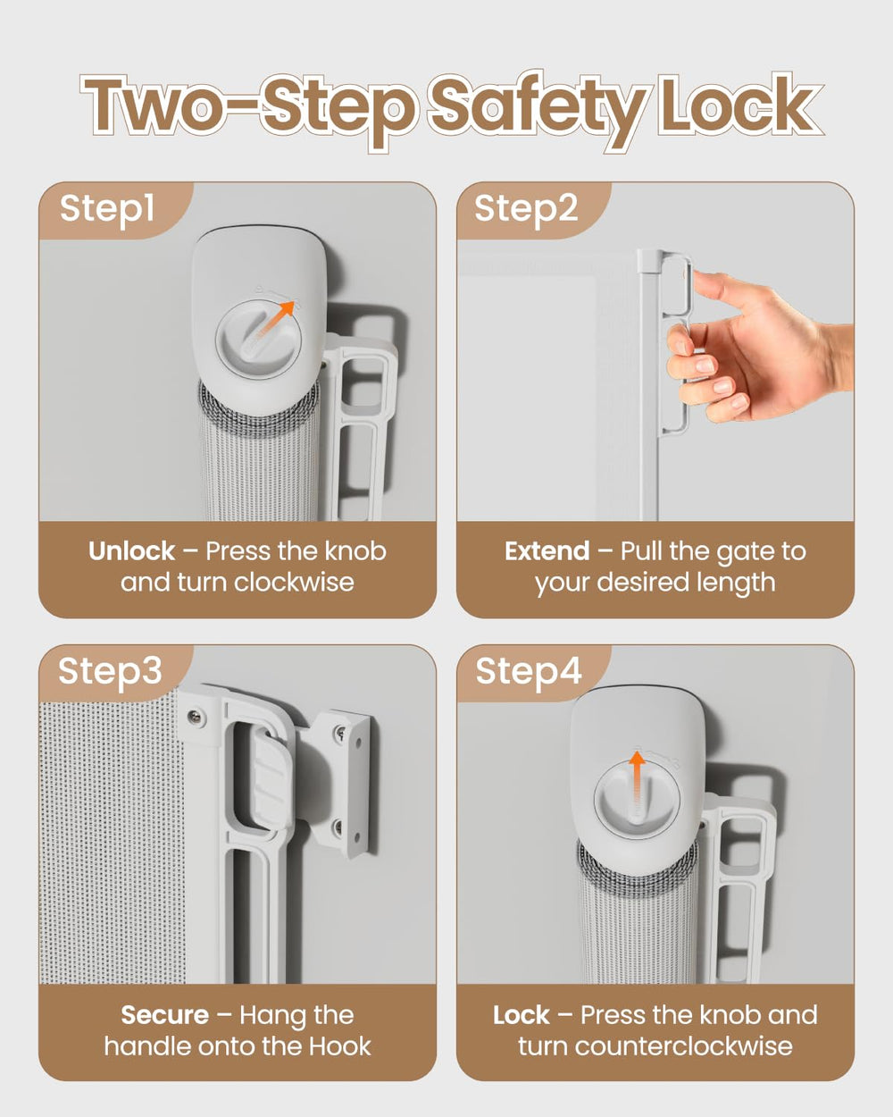 BBsecure retractable gate on stairs shows safe, easy access barrier