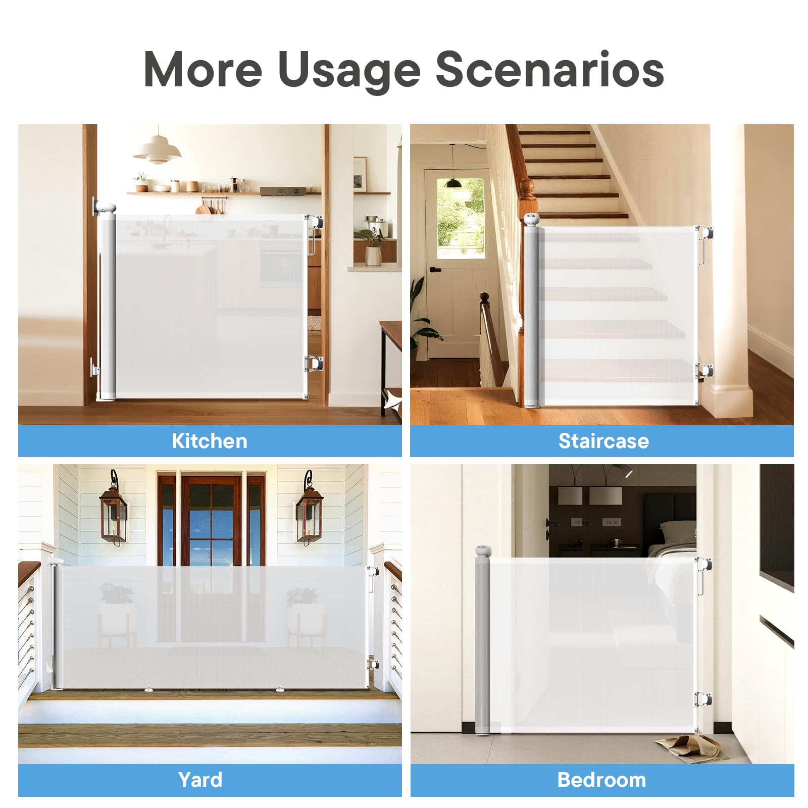 BBsecure white gate installed across stairs and doorways in a home
