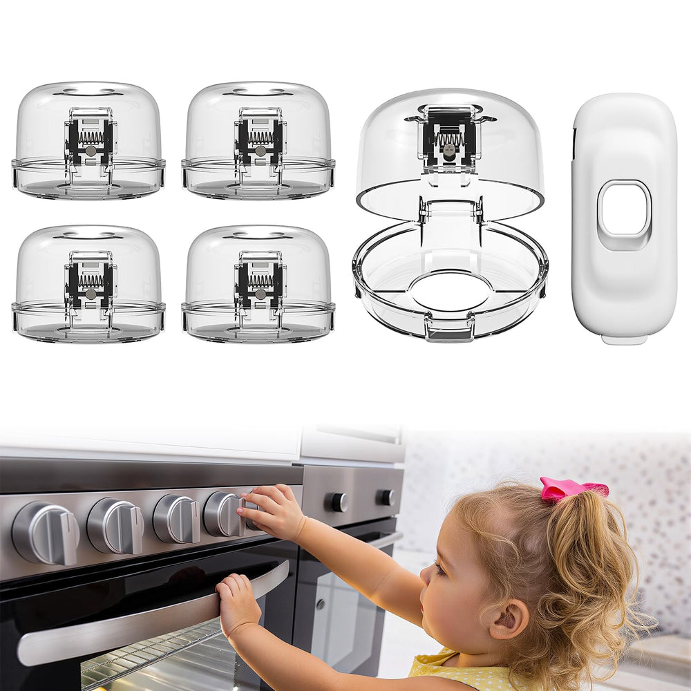 BBsecure stove knob covers in white pack closeup for safer handling and child protection.