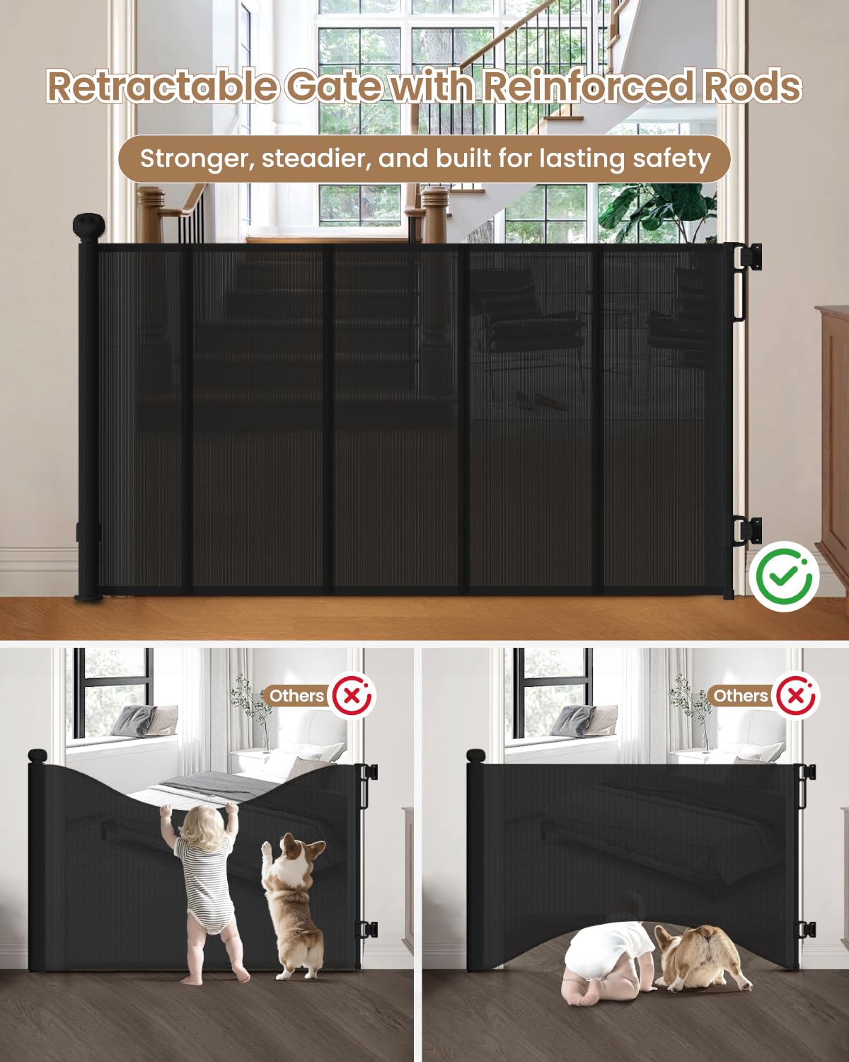 BBsecure two-step lock enables one-handed passage while guiding a child.