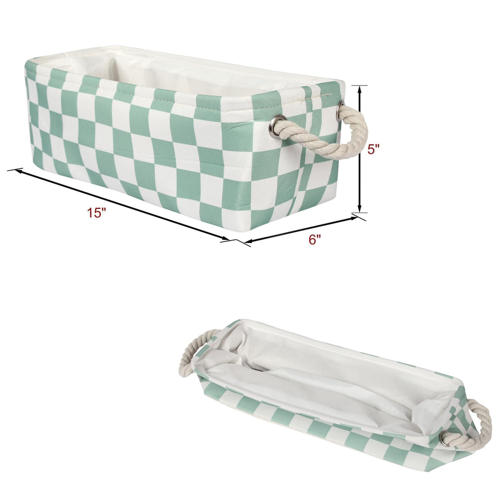 BBSET green open-top baskets demonstrate easy access for cosmetics or toiletries.