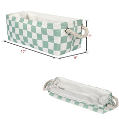 BBSET green open-top baskets demonstrate easy access for cosmetics or toiletries.