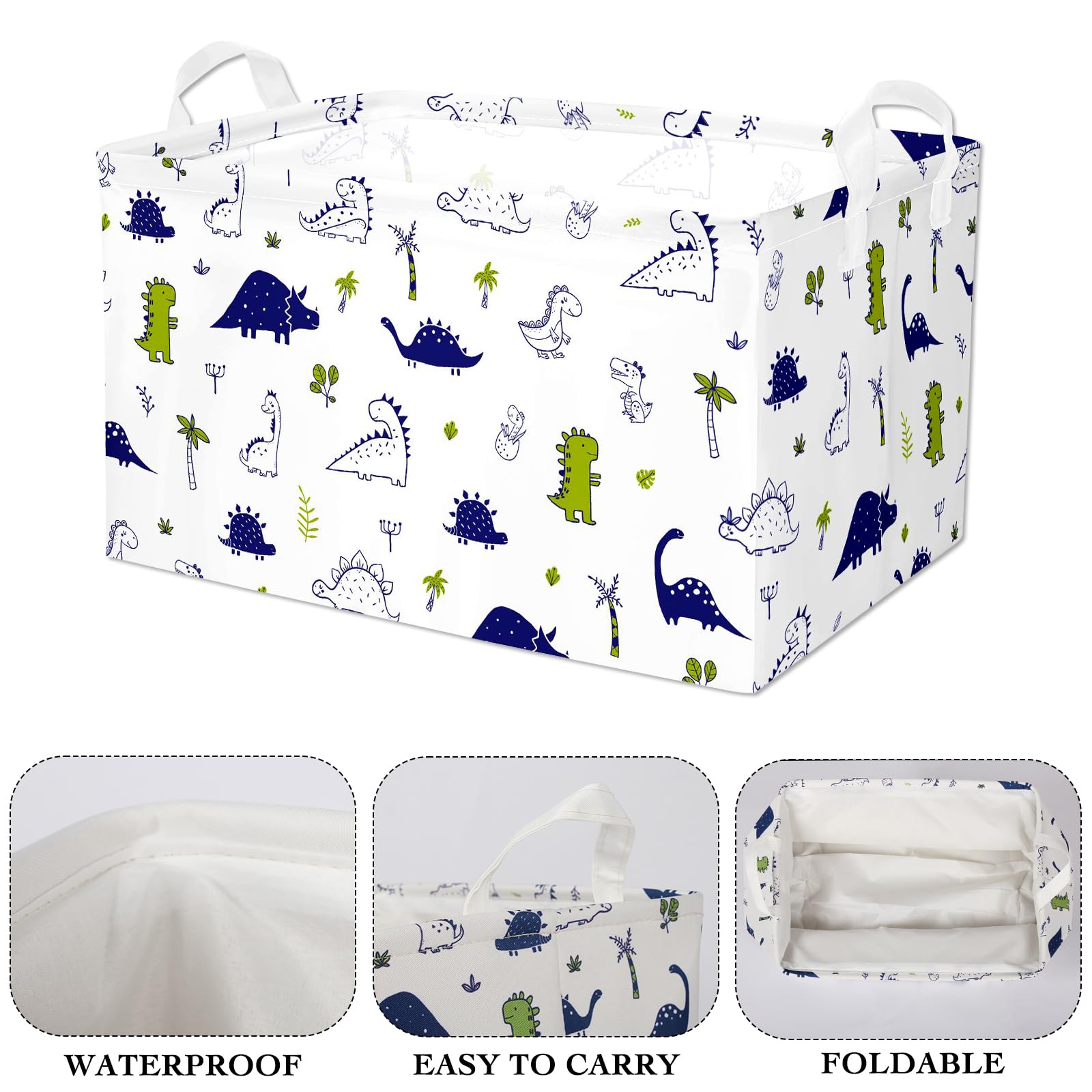 BBSET dino basket handles close-up shows sturdy, double-stitched construction for daily use.